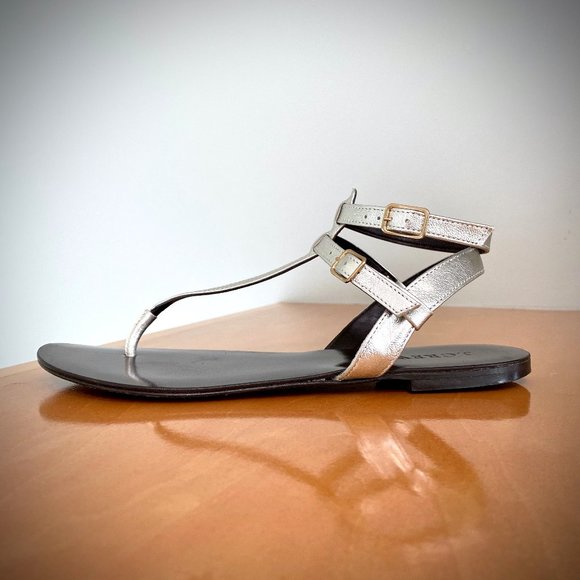 J. Crew Silver Leather Tabbie T-Strap Sandals 7M - Picture 3 of 11